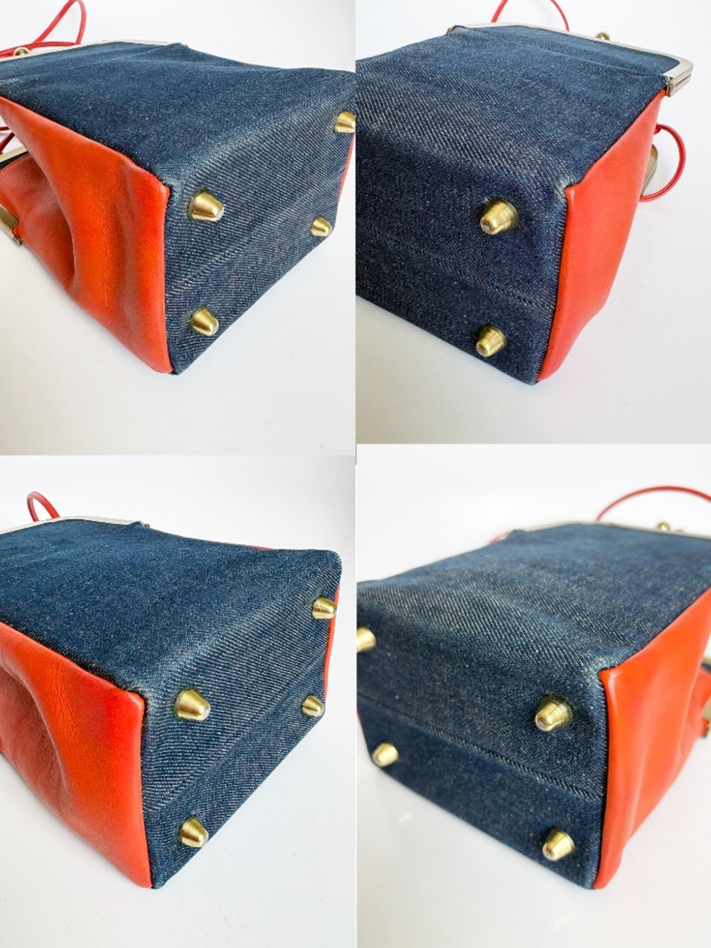 1970s Bonnie Cashin for Coach Red Leather Denim Double Entry Swinger Bag Rare - Picture 15 of 17